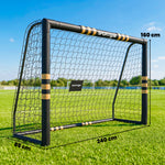 Futbol-atea babes-aparrarekin, lurreko 6 piketarekin eta PE sarearekin, 240x85x160cm, horia