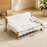 Canapé pour Chien Chat Lit Surélevé en Bois, Coussin Amovible en Peluche, Pieds Antidérapants, 70 x 47 x 30 cm, Blanc