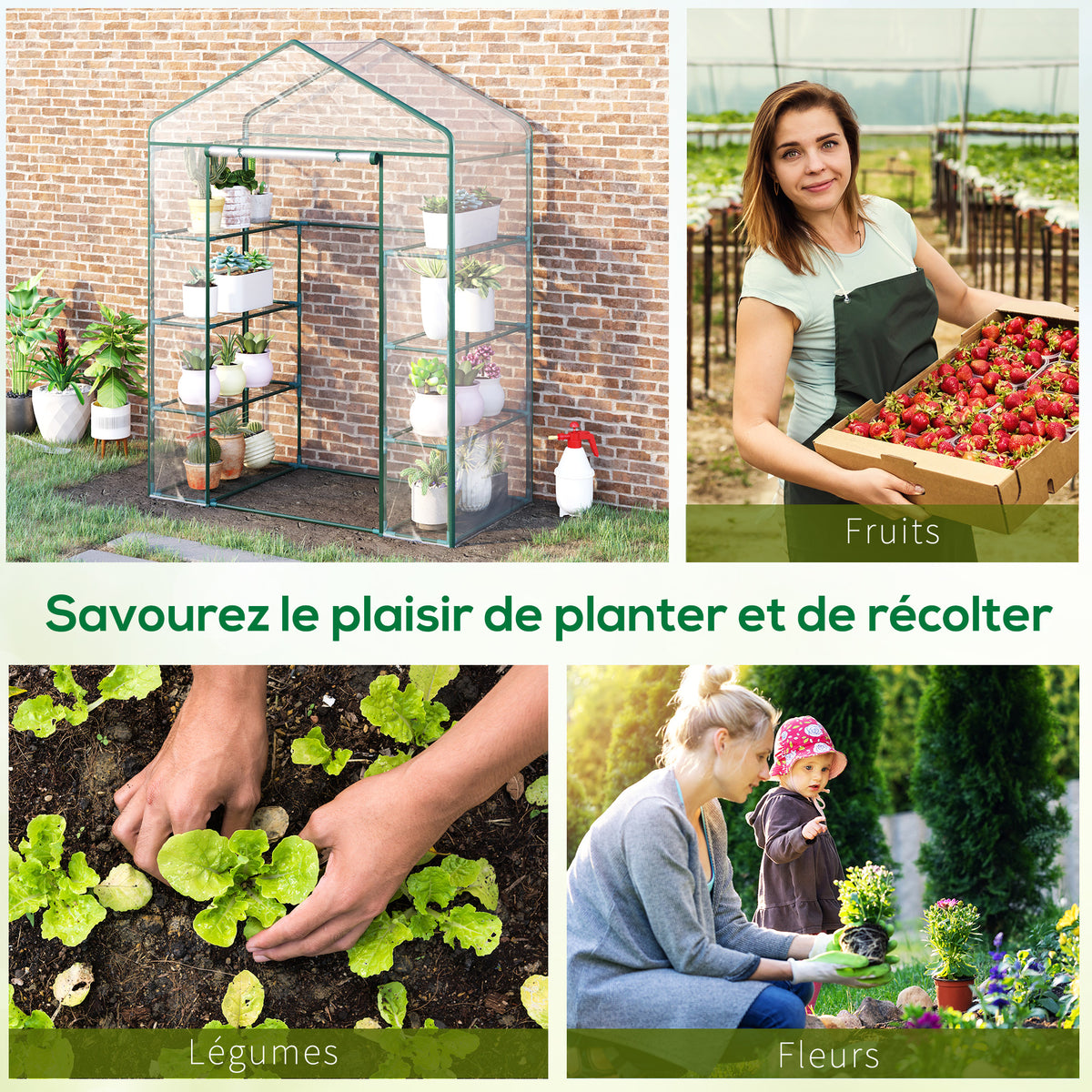 Serre de jardin 8 étagères bâche transparente PVC porte enroulable 143 x 73 x 195 cm - transparent