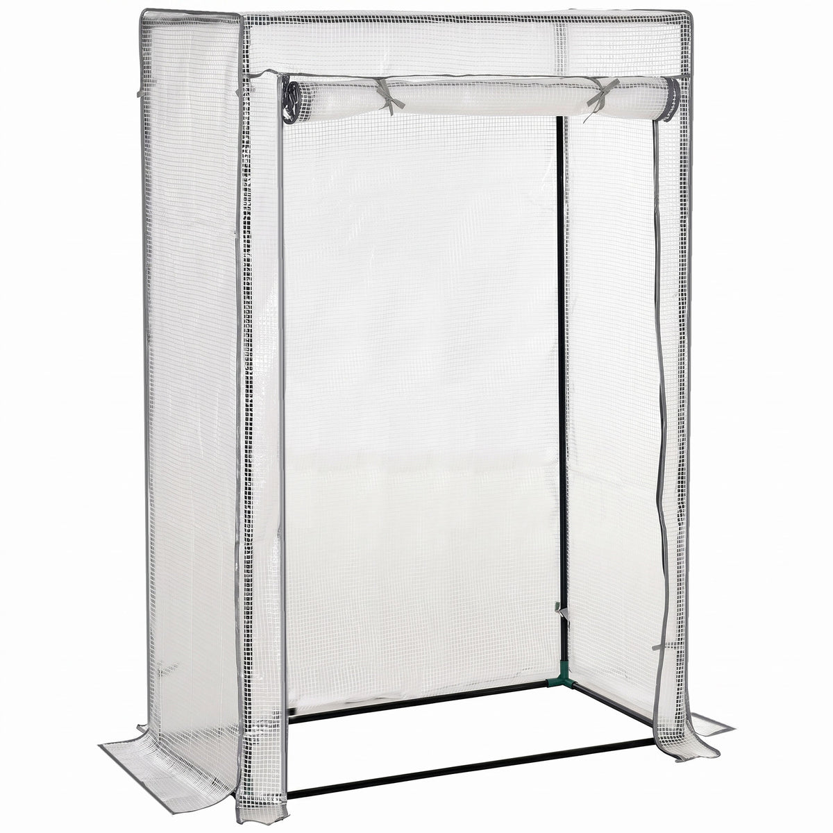Serre de jardin, serre de balcon, bâche renforcée PE, châssis en acier, porte zippée enroulable, 100 x 50 x 150 cm blanc