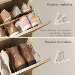 Meuble à chaussures 12 paires, armoire à chaussures, 2 tiroirs rabattables, portes en rotin et étagères réglables, chêne