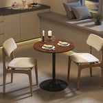 Table à manger ronde 70 cm pour 2 personnes avec plateau en placage de bois massif et piétement en acier marron