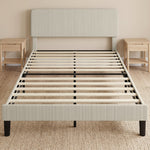 Cadre de Lit 140 x 190 cm avec Sommier, Tête Réglable, Lit Double Rembourré en Velours Côtelé, Sans Bruit, Gris Clair