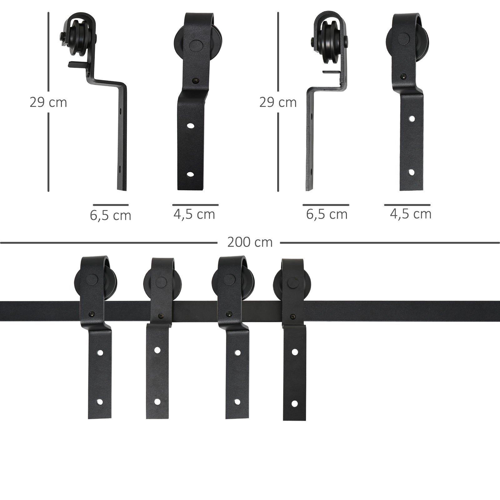 2M Kit porte coulissante de grange, rail porte coulissante double de 100 cm de large, épaisseur 35-40 mm, charge 90 kg