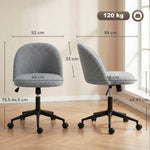 Chaise de Bureau Pivotante en Fourrure Teddy, Hauteur Réglable, Roulettes, Mousse Haute Résilience, Gris