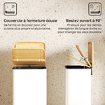Poubelle de Cuisine 20L, Poubelle avec Pédale, Couvercle en Bambou à Fermeture Douce, Seau Intérieur Amovible, Blanc