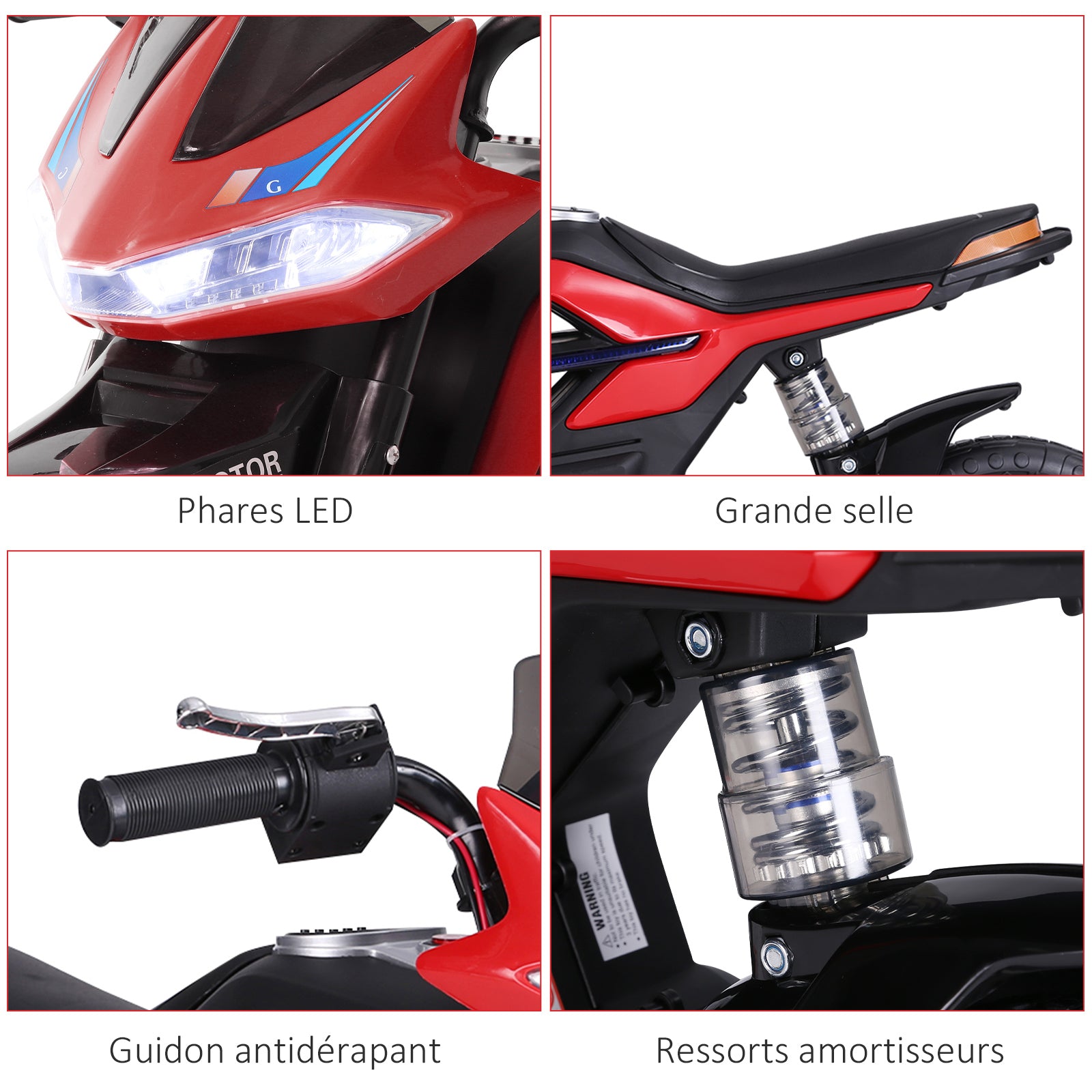 Moto électrique pour Enfants de 3-6 ans 25 W 6 V 3 Km/h Effets Lumineux et sonores roulettes Amovibles Charge max. 30 kg Rouge