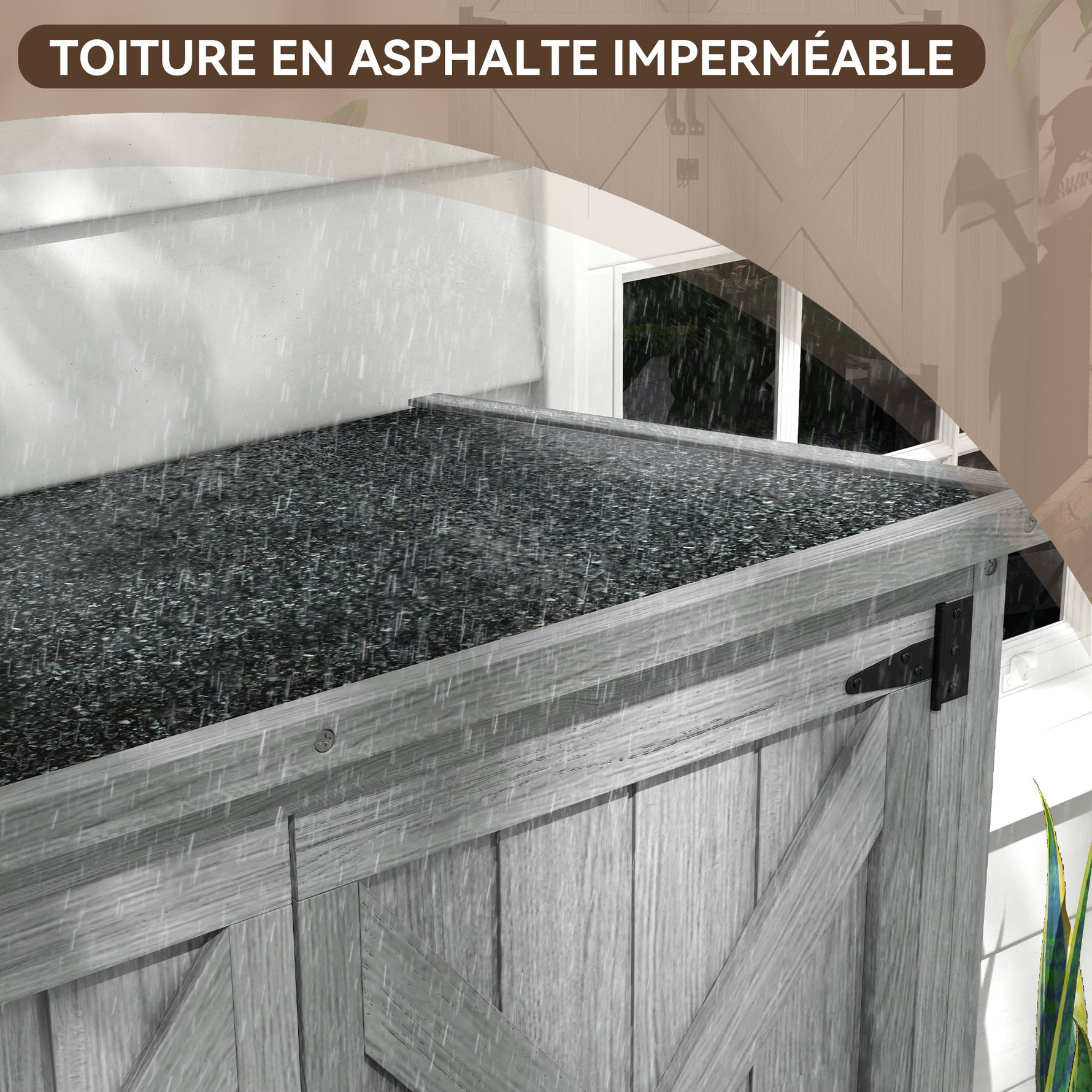 Armoire de jardin, abri jardin sur pied, avec 2 étagères, toit incliné et bitumé, en bois massif, 90x54,5x168,5cm, gris