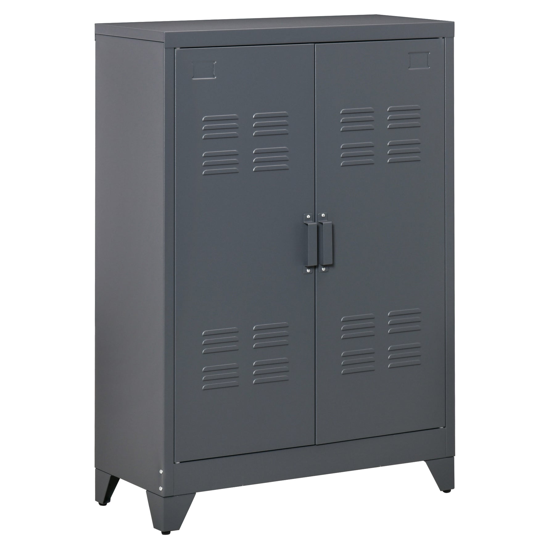 Armoire de bureau à 3 niveaux, meuble de rangement bureau métallique avec 2 portes et étagères réglables