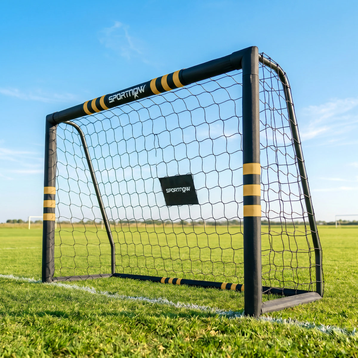 But de Football avec Mousse de Protection, 5 Piquets de Sol et Filet en PE, 180x60x120cm, Jaune