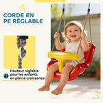 Balançoire pour enfants, balançoire bébé extérieure, dossier haut, barre de sécurité, hauteur ajustable, rouge et jaune