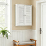 Armoire murale de salle de bain, meuble de rangement suspendu avec 2 portes persiennes et étagère réglable, blanc