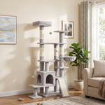 Arbre à Chat 5 niveaux 152cm, Niche, Hamac, Plateforme, Poteaux à Griffer, Balles Suspendues, Gris Clair
