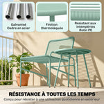 Salon de Jardin Extérieur 3 Pièces en Résine Tressée et Acier, Table de Jardin Ronde avec 2 Chaises, 58x67x75cm, Vert