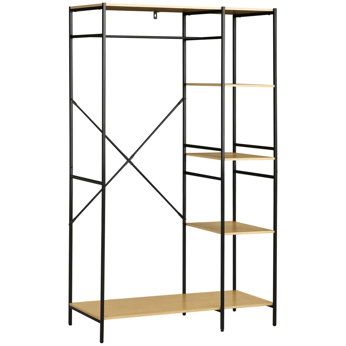 Penderie portant à vêtements style industriel en métal avec tringle et 4 étagères - dim. 100L x 46L x 170,5H cm