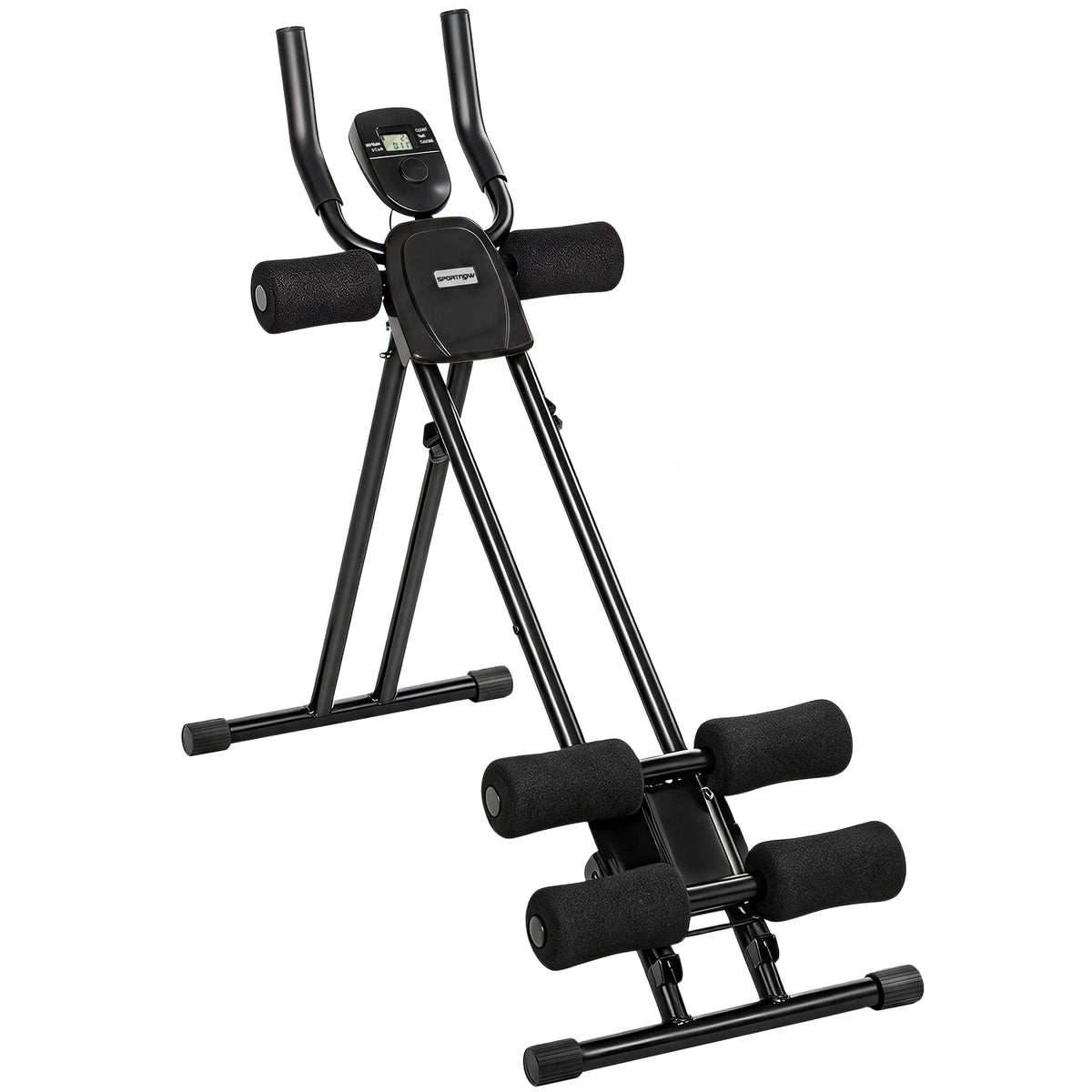 Appareil à Abdominaux Pliable avec Écran LCD, Double Rail, Mousse PVC, Cadre en Acier, 92x41x83cm, Noir