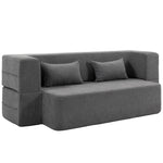 Canapé convertible 2 places, canapé-lit en chenille, assise et accoudoirs larges 2 coussins, entièrement compressé, gris-0