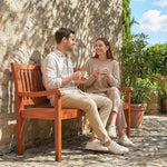 Banc de Jardin Banc Extérieur 2 Places avec Housse Imperméable et Dossier Ergonomique Bois Marron Clair
