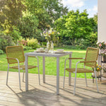 Lot de 2 Chaises de Jardin Empilables en Résine Tressée avec Accoudoirs et Dossier, 55x57x82cm, Jaune