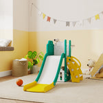 Toboggan pour tout-petits 5 en 1 toboggan autoportant pour enfant avec panier de basket, télescope, 178x70x86cm, jaune