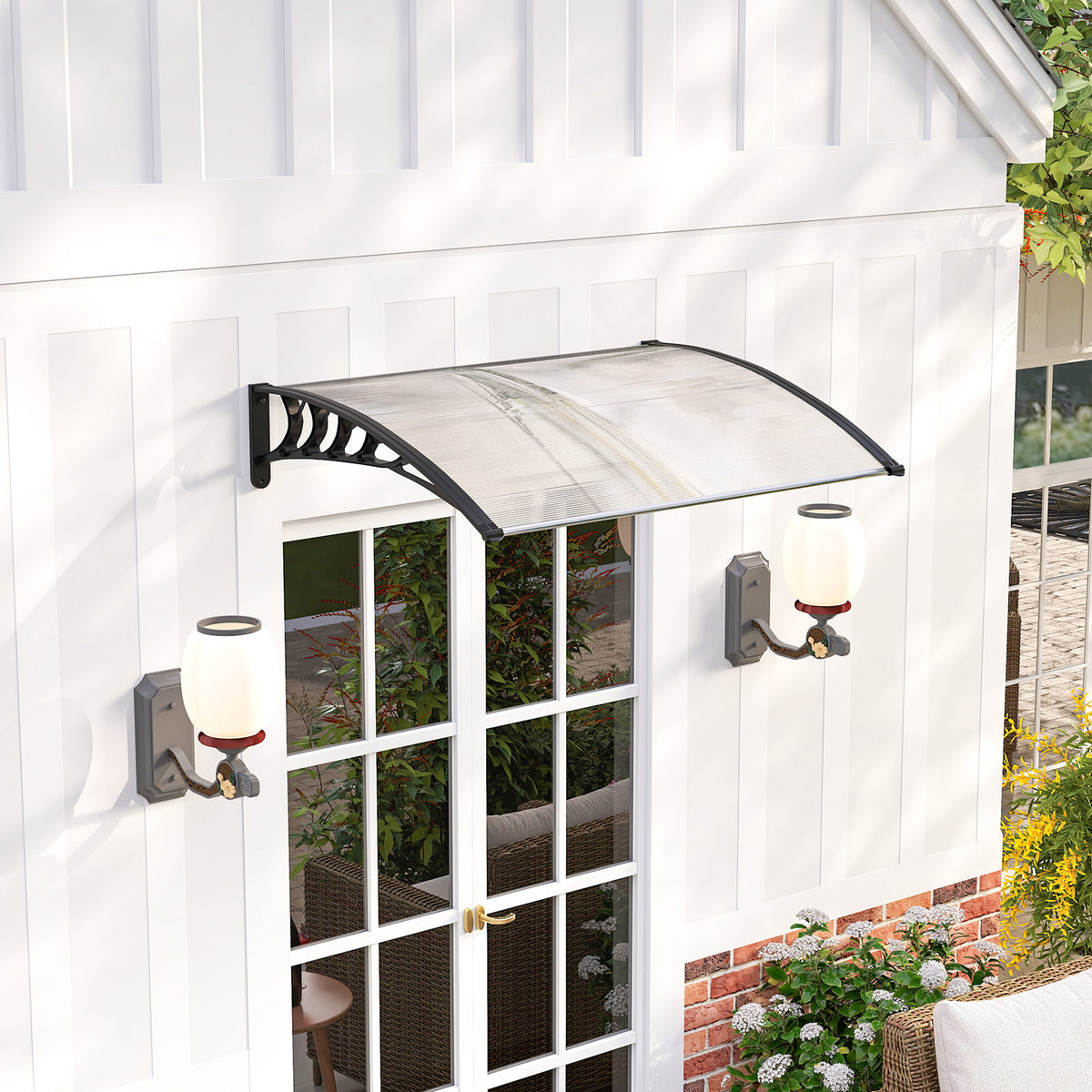 Auvent de porte d'entrée toit marquise en polycarbonate protection contre pluie neige UV 90 x 122 cm, transparente