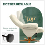 Fauteuil relax avec repose-pied, fauteuil de relaxation, pivotant à 360°, dossier inclinable, 80 x 86 x 99 cm, crème