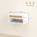 Lot de 2 tables de chevet murales tiroir coulissant, niche, plateau - en bois dim. 40L x 34l x 23H cm