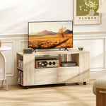Meuble TV sur roulettes 102 cm, meuble télé pour téléviseur jusqu'à 42 pouces, 2 tiroirs, compartiments ouverts, naturel