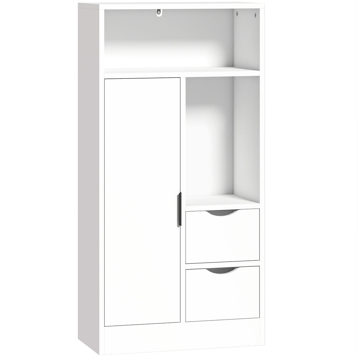 Mobiletto da bagno, mobile contenitore stretto con 2 cassetti, scomparti a giorno, 50x25x100cm, bianco