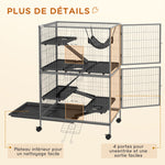 Cage pour rongeurs Multifonction 4 Plateformes 3 rampes 4 Portes dim. 80L x 52l x 128H cm acier Gris argenté Noir