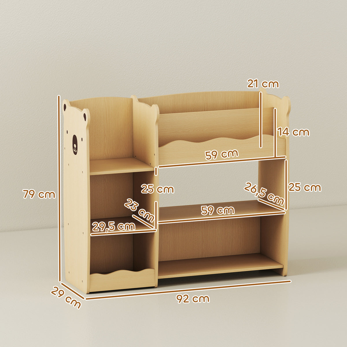 Meuble rangement enfant 3 niveaux, étagère de rangement pour jouets enfants avec étagères ouvertes, 92x29x79cm, naturel