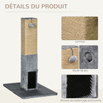 Poteau à gratter pour chat griffoir pour chat balle avec clochette 2 brosses de toilettage 59,5 x 39 x 79 cm beige gris