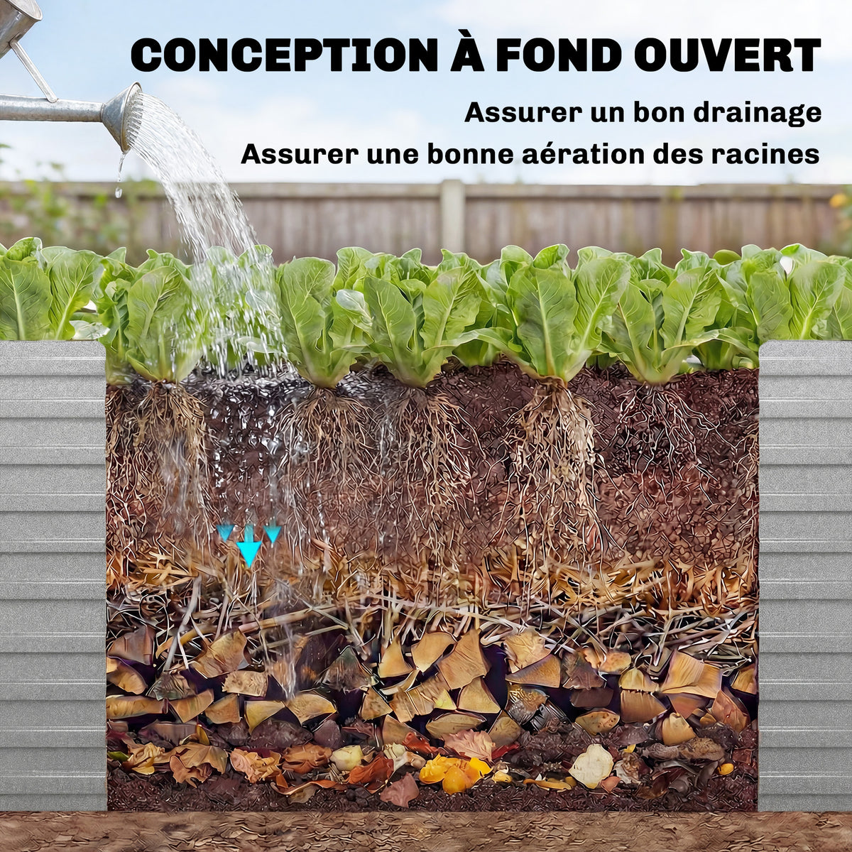 Jardinière extérieure, jardinière surélevée galvanisée bordure de sécurité et fond ouvert 240 x 120 x 60 cm gris argenté