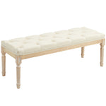 Banc Banquette classique capitonné 115cm bout de lit Rembourrée en lin - bois d'hévéa sculpté, patiné - crème