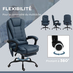 Fauteuil de bureau massant, chaise de bureau avec hauteur réglable, dossier inclinable et télécommande filaire, bleu