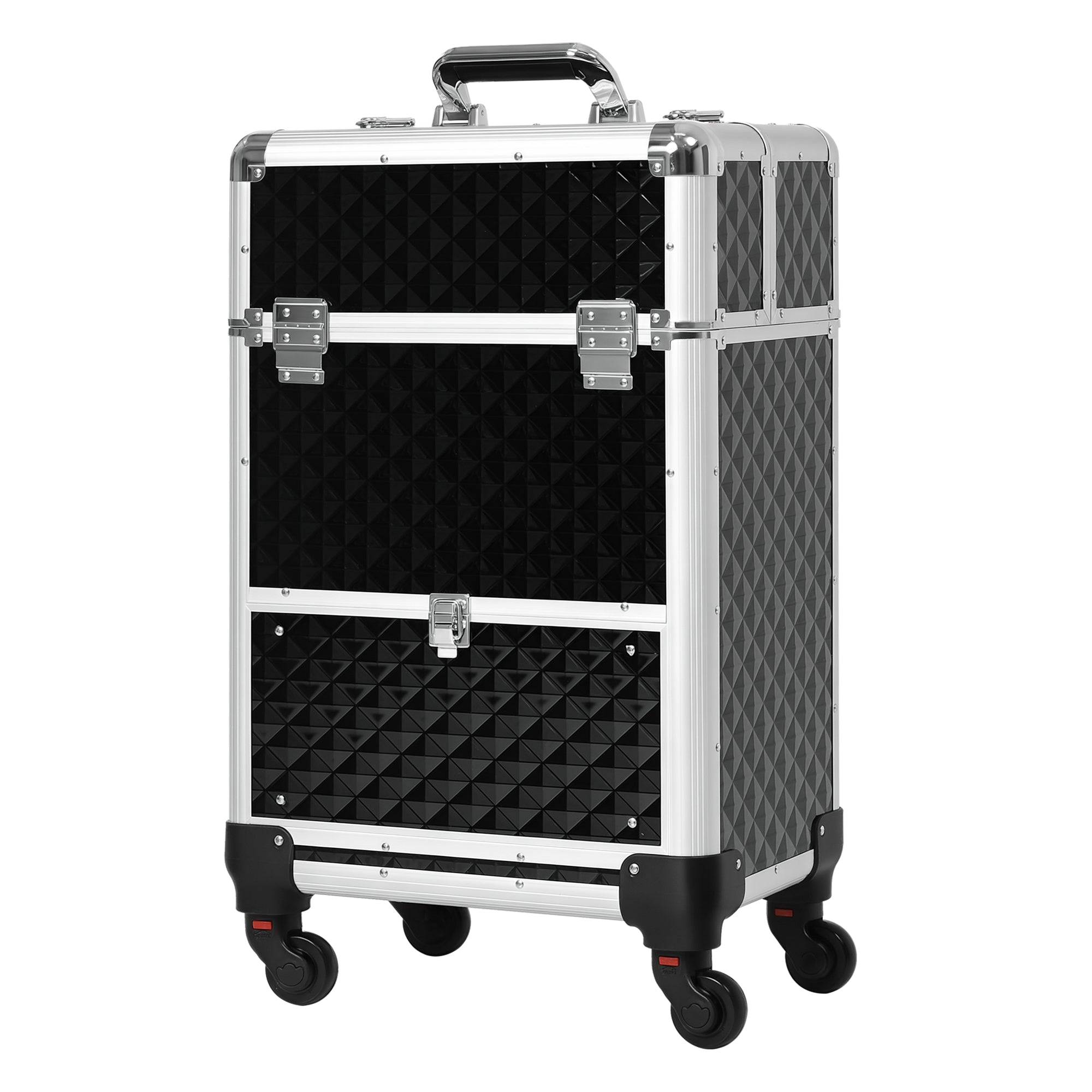 Maleta trolley de maquillaje estuche cosmético neceser con asa telescópica ajustable 34L x 25A x 62H cm aluminio negro