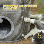 Tour pour chat modulable tonneau griffoir chat avec fermeture éclair séparable 3 niveaux deux balles Ø 42 x 69H cm gris