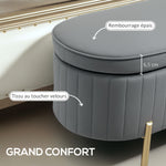 Banc de rangement, bout de lit en velours avec couvercle, pieds en métal, capacité 72 L, 107x42x45,5cm, gris