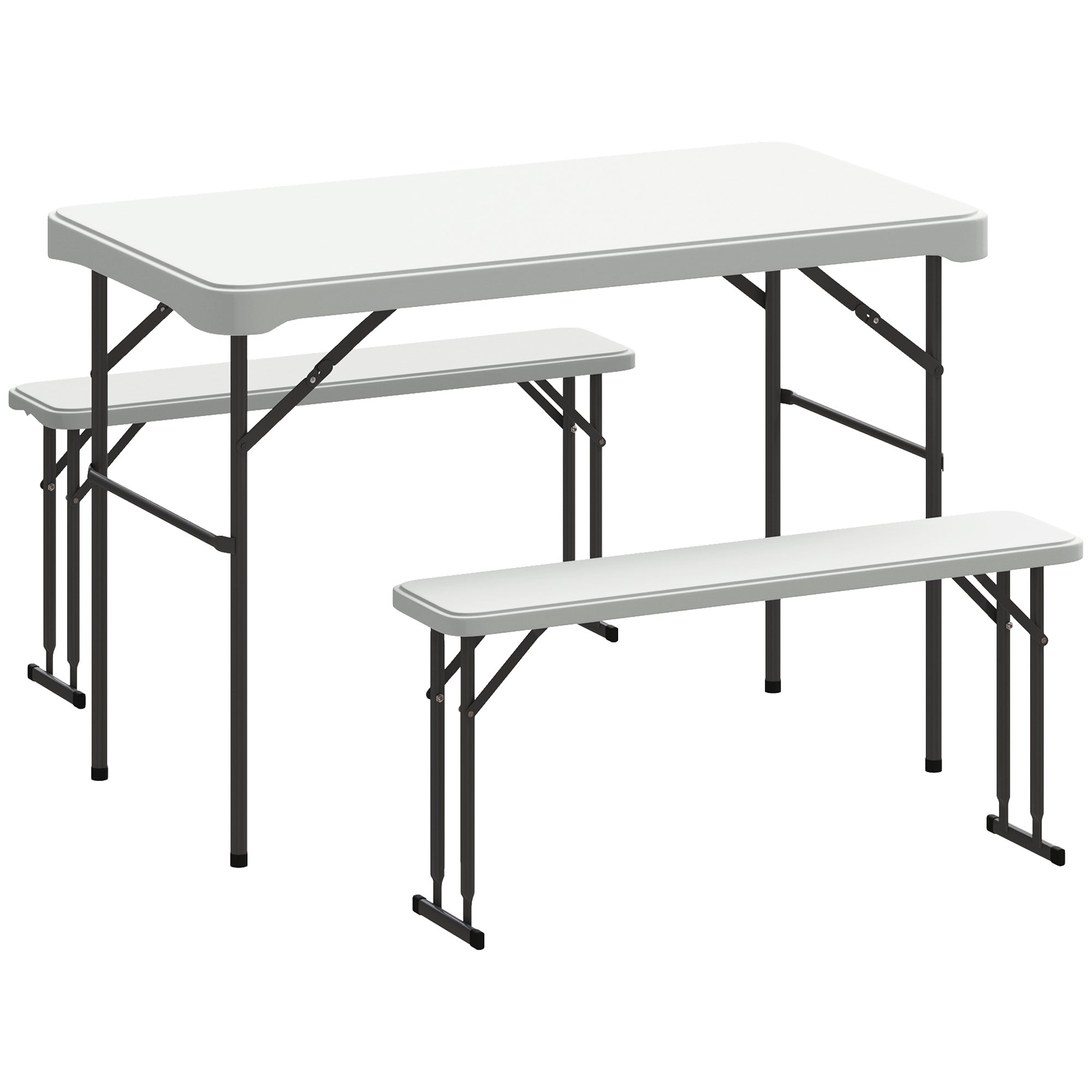 Ensemble table pliante et bancs de pique-nique 113 cm avec poignées de transport, table et banc pliable gris clair blanc