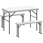 Ensemble table pliante et bancs de pique-nique 113 cm avec poignées de transport, table et banc pliable gris clair blanc