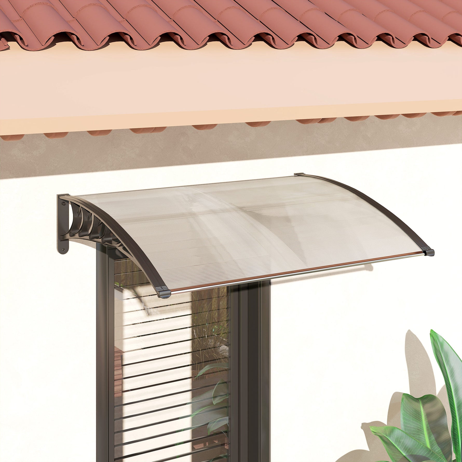 Auvent de porte d'entrée toit marquise en polycarbonate protection contre pluie neige UV 90 x 122 cm, transparente