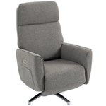 Fauteuil Relax Électrique Pivotant 360°, Fauteuil Inclinable avec Appui-Tête Réglable, Ports USB, Tissu en Lin, Gris