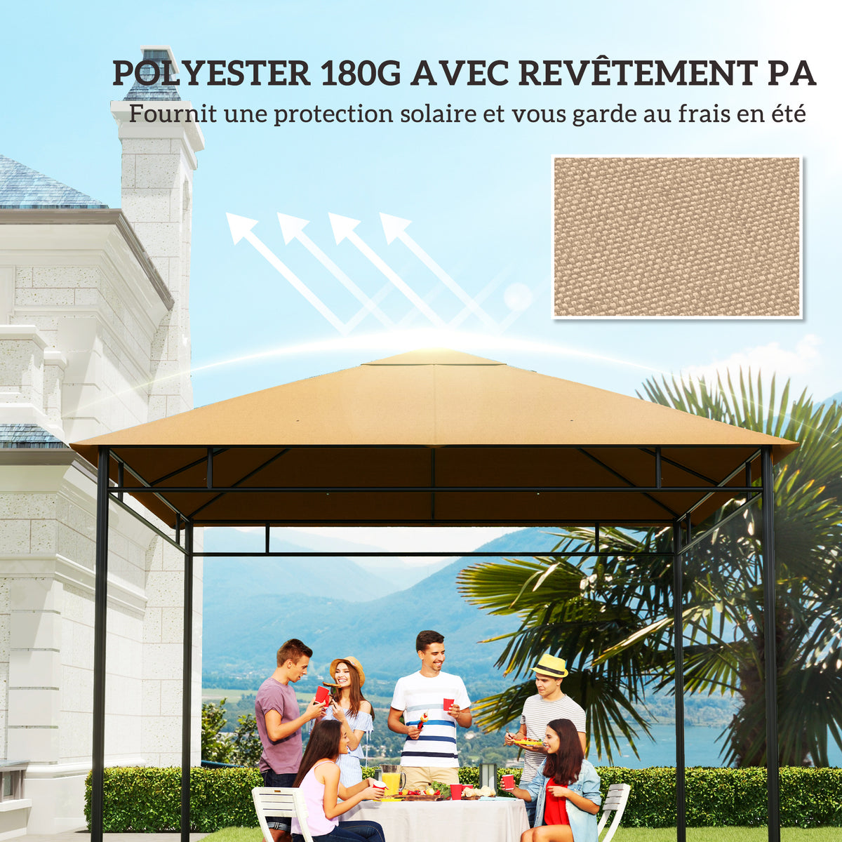 Ersatzdach für Pavillon, Gazebo-Ersatzdach, hochdichter Polyesterstoff 180 g/m², UV-beständig, 3 x 3 m, beige