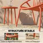 Salon de Jardin Ensemble Bistro 3 Pièces Table Basse à Plateau Concave Acier et Polypropylène 80x70x75cm Rouge Brique