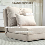 Chauffeuse canapé-lit convertible fauteuil 1 place avec 1 coussin avec dossier réglable, beige