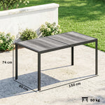 Table de jardin pour 4 à 6 personnes, table à manger extérieure avec plateau à effet bois, 150 x 80 x 74 cm, gris