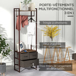 Portant à vêtements avec 3 tiroirs en tissu, étagères de rangement et tringle de suspension, 58,5 x 30 x 178 cm, marron