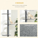 Arbre à chat du sol au plafond poteau à griffer hauteur réglable dim. 43L x 27I x 228-260H cm 4 niveaux d'activités gris