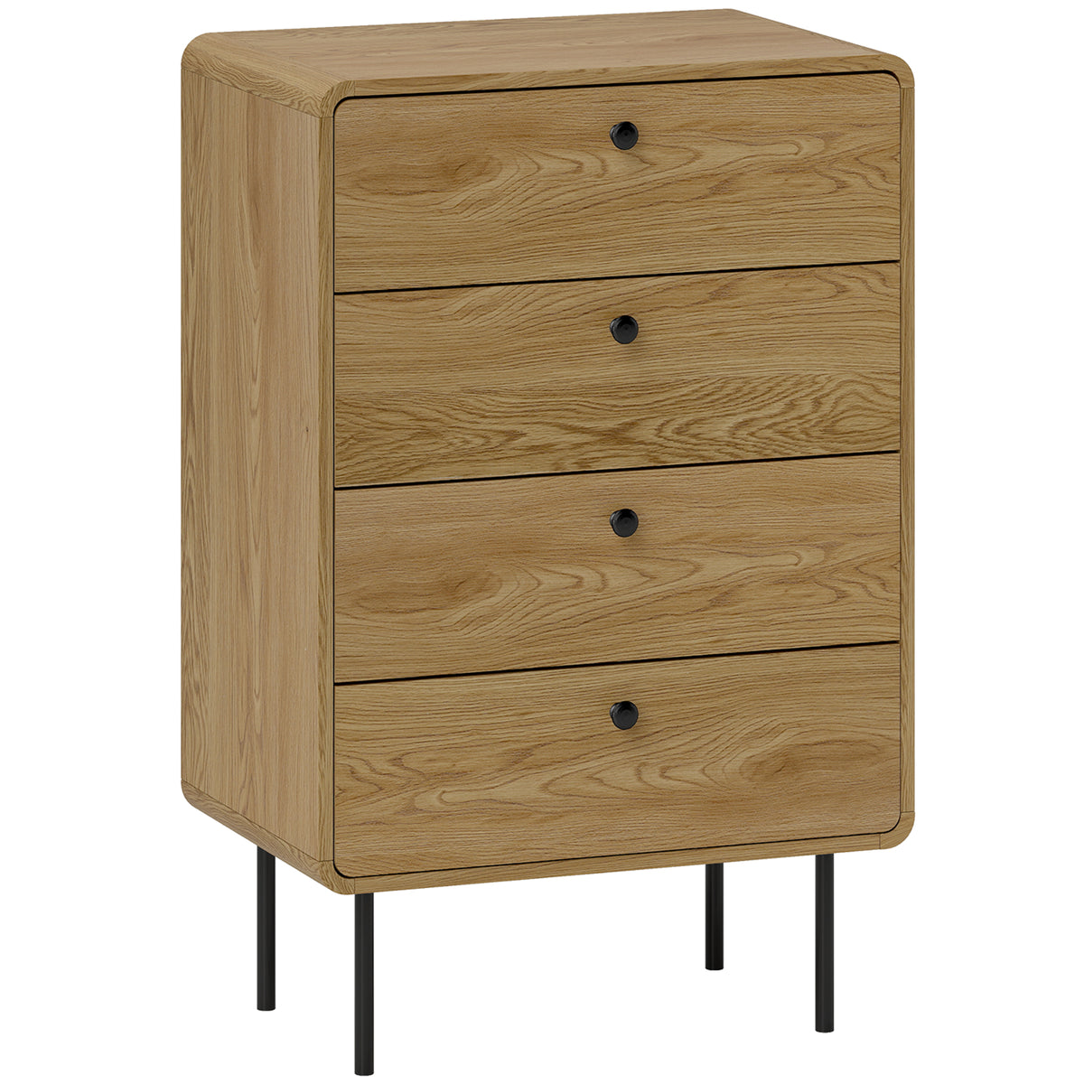 4 tiraderodun komoda, biltegiratze-altzari estua altzairuzko hankekin, ertz biribilduak, 60 x 39 x 91,5 cm, haritza
