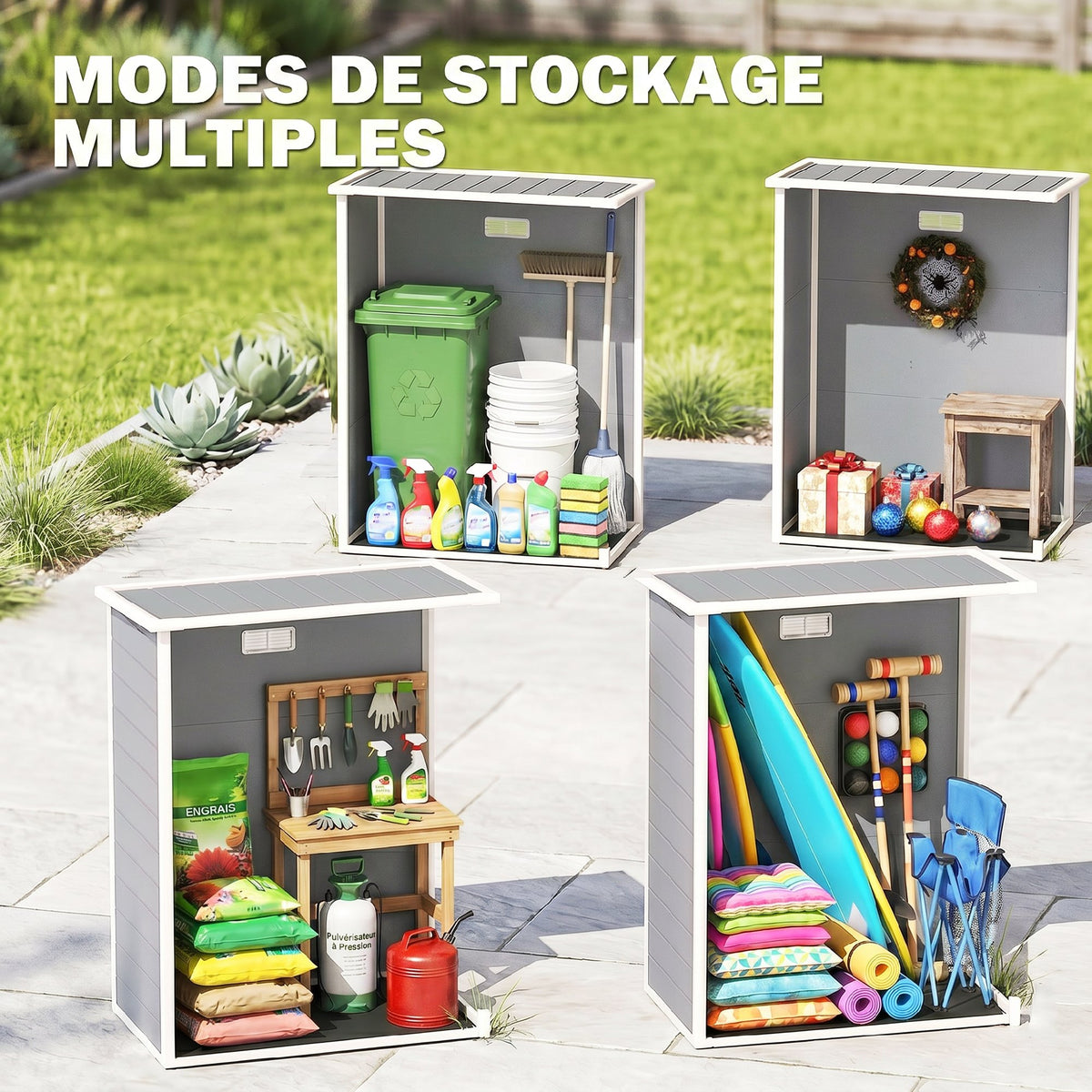Abri de jardin 1,14 m² pour outils - porte verrouillable, aération et fenêtre - dim. 151L x 92l x 193H cm  - plastique, gris